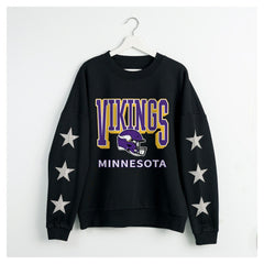 Minnesota Vikings Gameday Couture Women's Pure Victory Rhinestud Star-Sleeve Pullover Sweatshirt Black - NFL