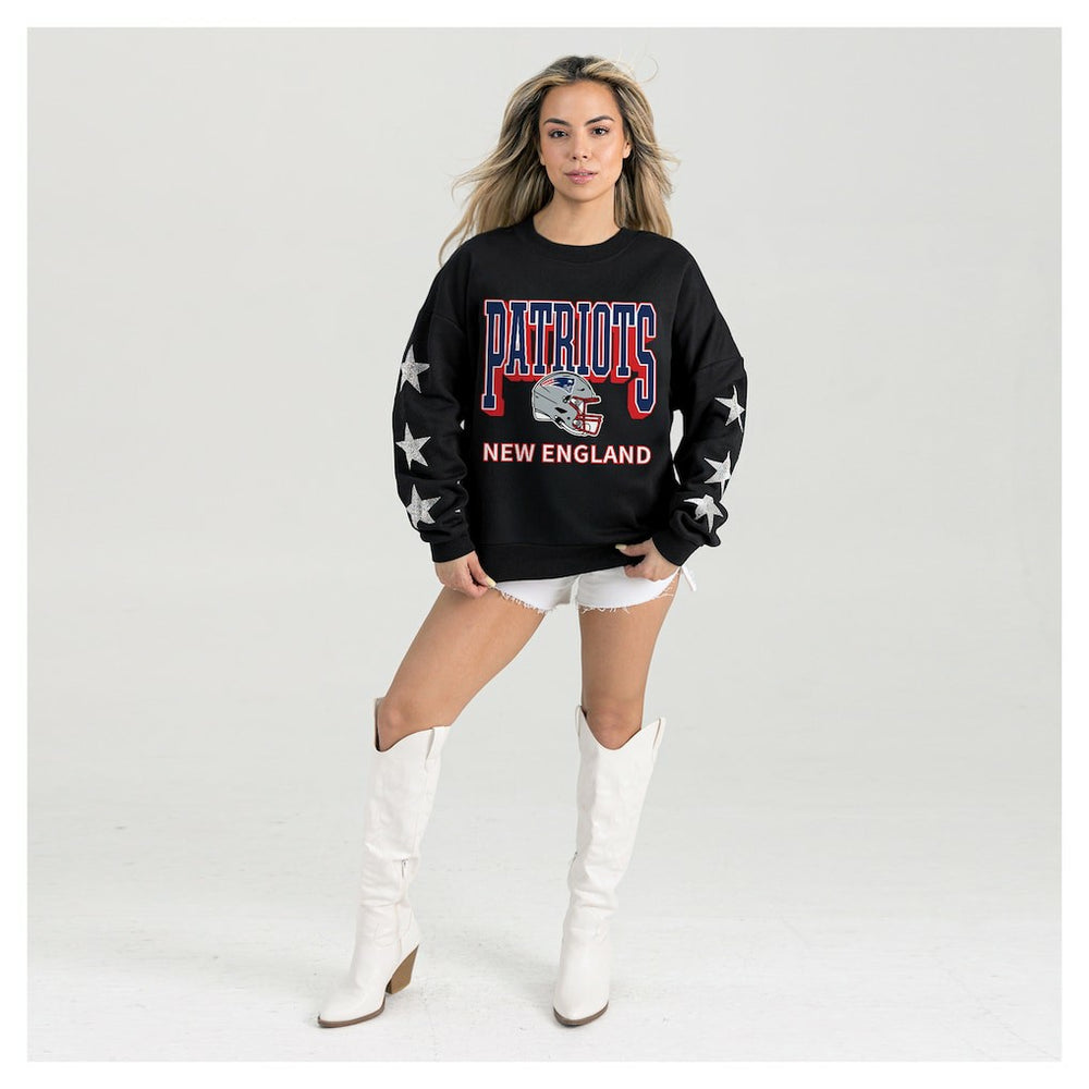 New England Patriots Gameday Couture Women's Pure Victory Rhinestud Star-Sleeve Pullover Sweatshirt Black - NFL