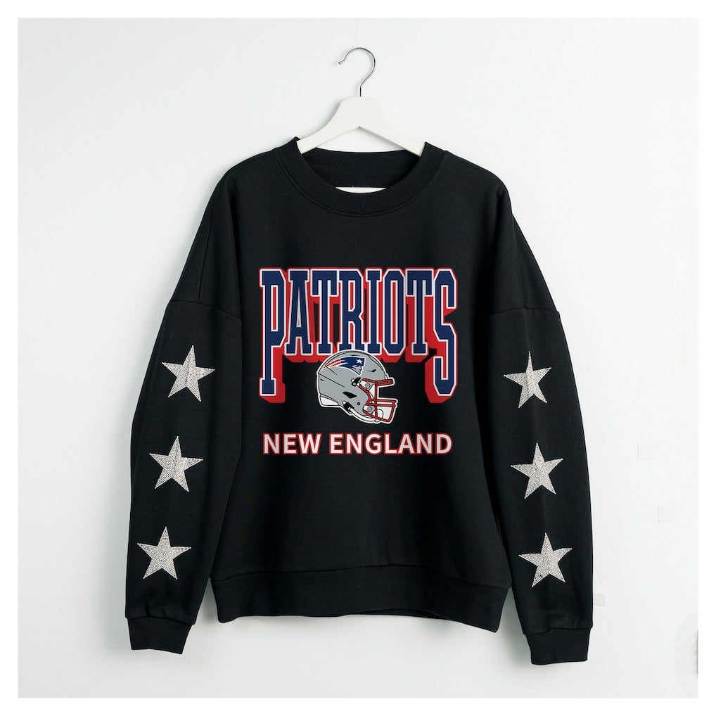 New England Patriots Gameday Couture Women's Pure Victory Rhinestud Star-Sleeve Pullover Sweatshirt Black - NFL