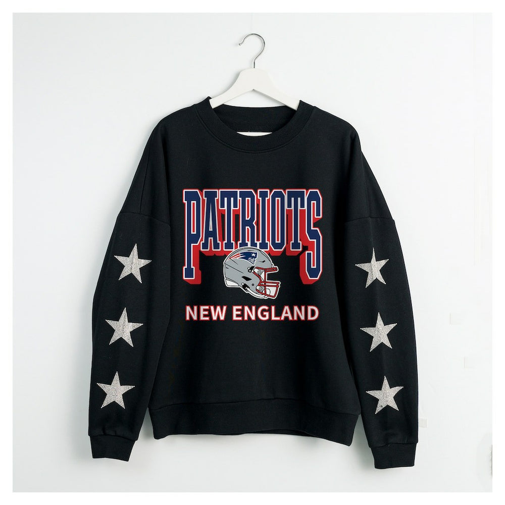 New England Patriots Gameday Couture Women's Pure Victory Rhinestud Star-Sleeve Pullover Sweatshirt Black - NFL