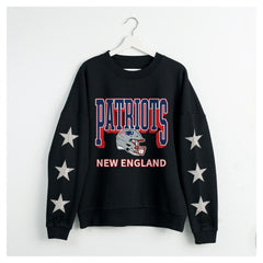 New England Patriots Gameday Couture Women's Pure Victory Rhinestud Star-Sleeve Pullover Sweatshirt Black - NFL