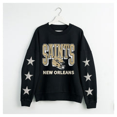 New Orleans Saints Gameday Couture Women's Pure Victory Rhinestud Star-Sleeve Pullover Sweatshirt Black - NFL