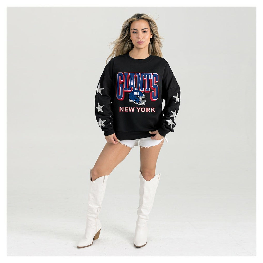 New York Giants Gameday Couture Women's Pure Victory Rhinestud Star-Sleeve Pullover Sweatshirt Black - NFL