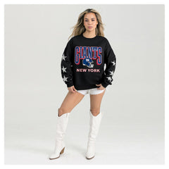 New York Giants Gameday Couture Women's Pure Victory Rhinestud Star-Sleeve Pullover Sweatshirt Black - NFL