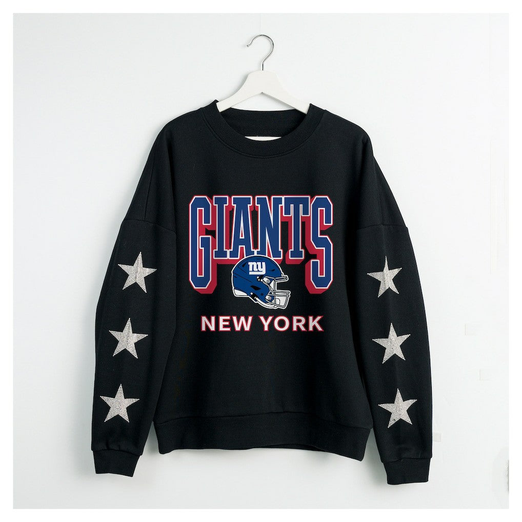 New York Giants Gameday Couture Women's Pure Victory Rhinestud Star-Sleeve Pullover Sweatshirt Black - NFL