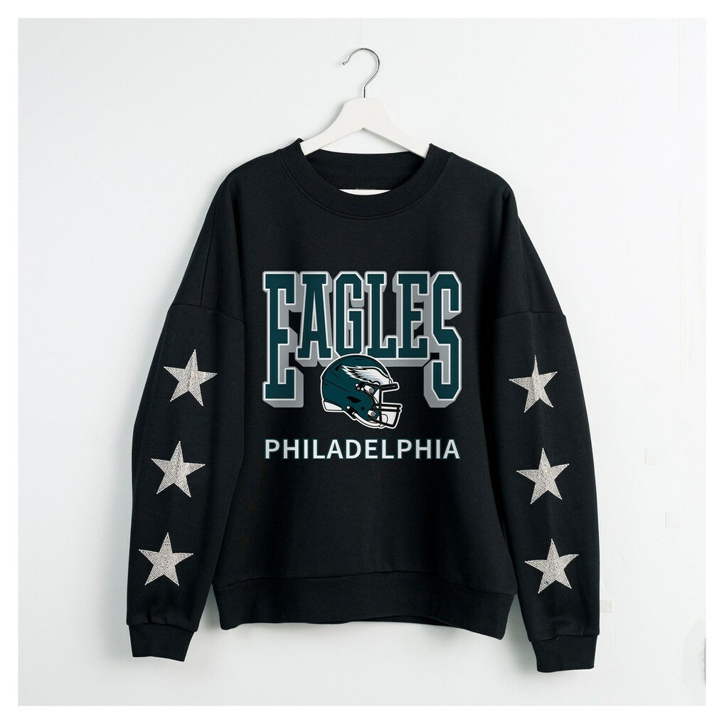 Philadelphia Eagles Gameday Couture Women's Pure Victory Rhinestud Star-Sleeve Pullover Sweatshirt Black - NFL