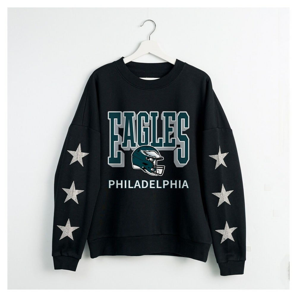 Philadelphia Eagles Gameday Couture Women's Pure Victory Rhinestud Star-Sleeve Pullover Sweatshirt Black - NFL