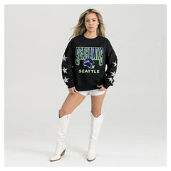 Seattle Seahawks Gameday Couture Women's Pure Victory Rhinestud Star-Sleeve Pullover Sweatshirt Black - NFL