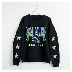 Seattle Seahawks Gameday Couture Women's Pure Victory Rhinestud Star-Sleeve Pullover Sweatshirt Black - NFL