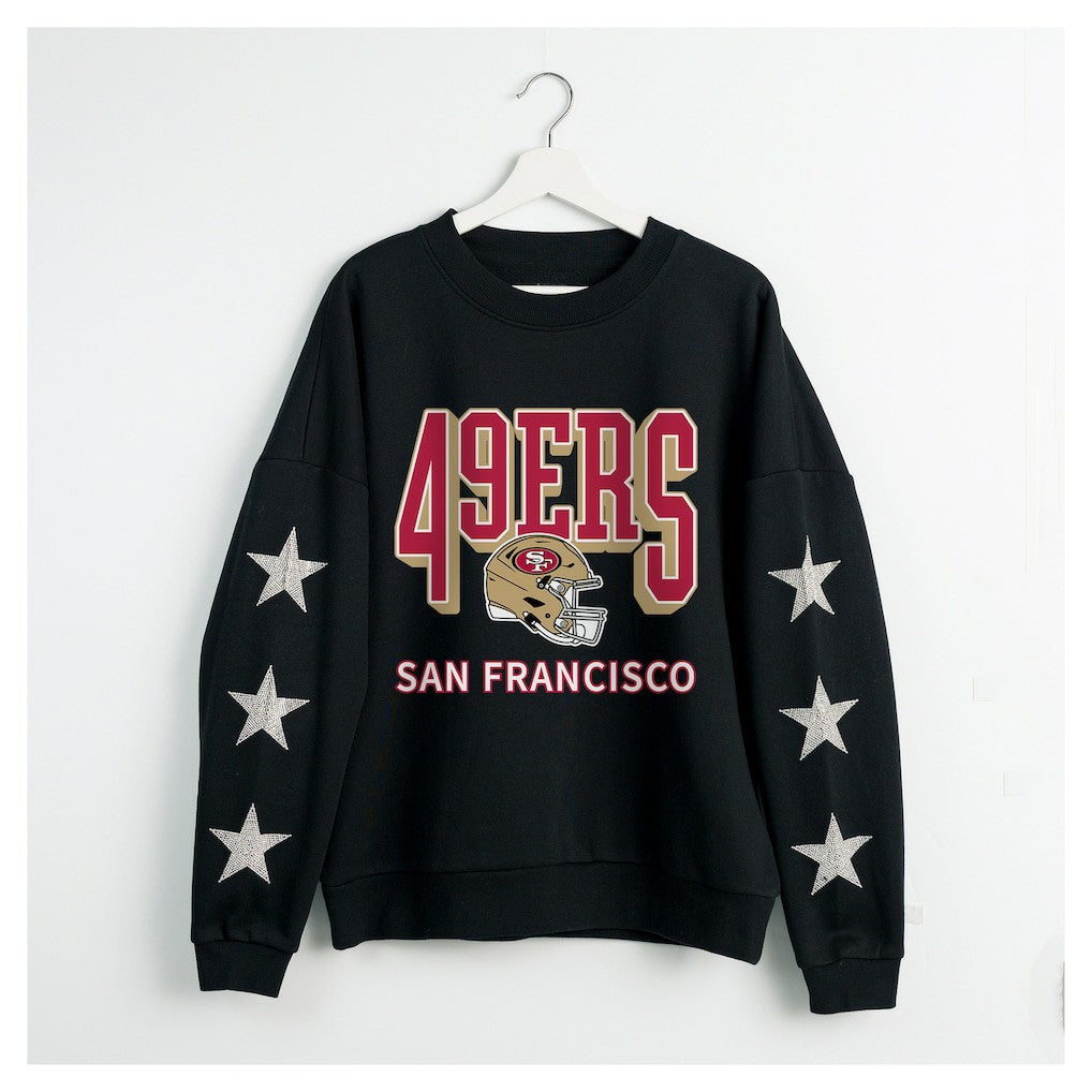 San Francisco 49ers Gameday Couture Women's Pure Victory Rhinestud Star-Sleeve Pullover Sweatshirt Black - NFL