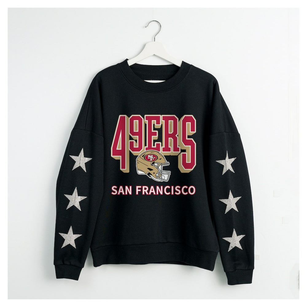 San Francisco 49ers Gameday Couture Women's Pure Victory Rhinestud Star-Sleeve Pullover Sweatshirt Black - NFL