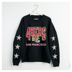 San Francisco 49ers Gameday Couture Women's Pure Victory Rhinestud Star-Sleeve Pullover Sweatshirt Black - NFL