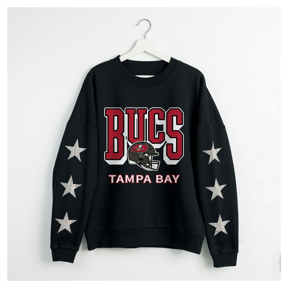 Tampa Bay Buccaneers Gameday Couture Women's Pure Victory Rhinestud Star-Sleeve Pullover Sweatshirt Black - NFL