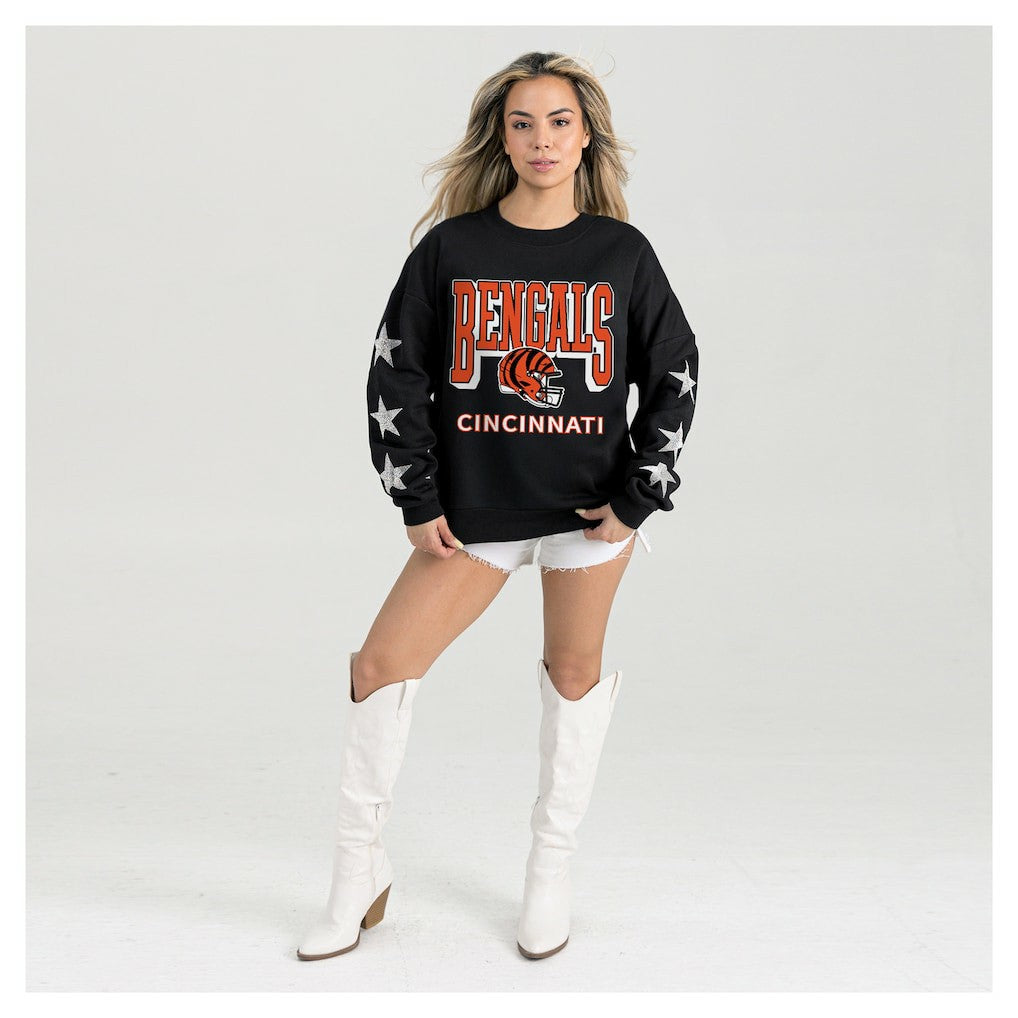 Cincinnati Bengals Gameday Couture Women's Pure Victory Rhinestud Star-Sleeve Pullover Sweatshirt Black - NFL