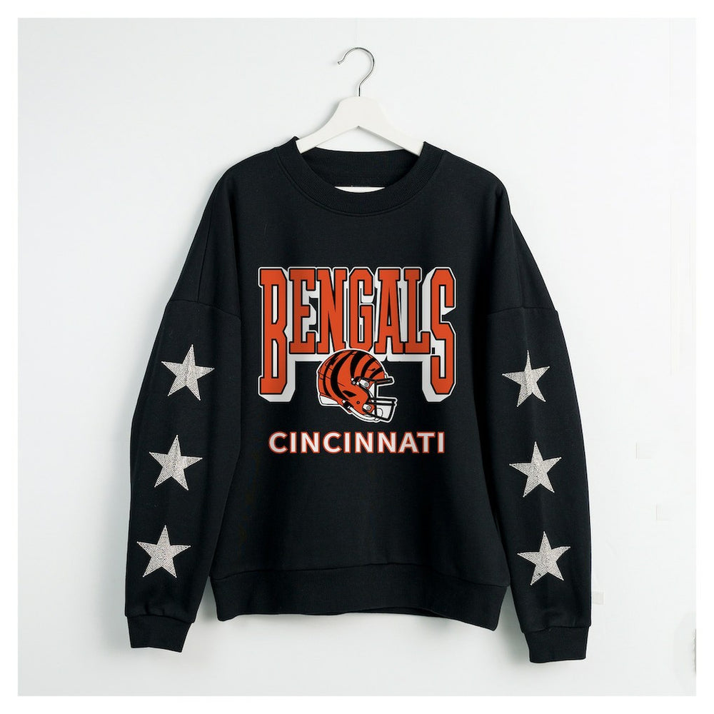 Cincinnati Bengals Gameday Couture Women's Pure Victory Rhinestud Star-Sleeve Pullover Sweatshirt Black - NFL
