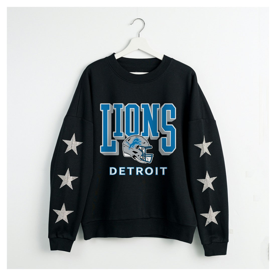 Detroit Lions Gameday Couture Women's Pure Victory Rhinestud Star-Sleeve Pullover Sweatshirt Black - NFL