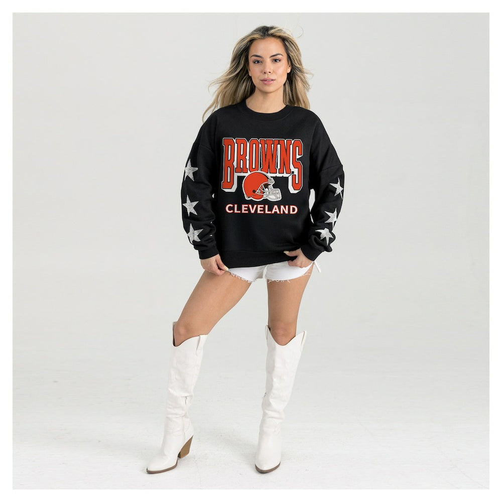 Cleveland Browns Gameday Couture Women's Pure Victory Rhinestud Star-Sleeve Pullover Sweatshirt Black - NFL