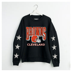 Cleveland Browns Gameday Couture Women's Pure Victory Rhinestud Star-Sleeve Pullover Sweatshirt Black - NFL