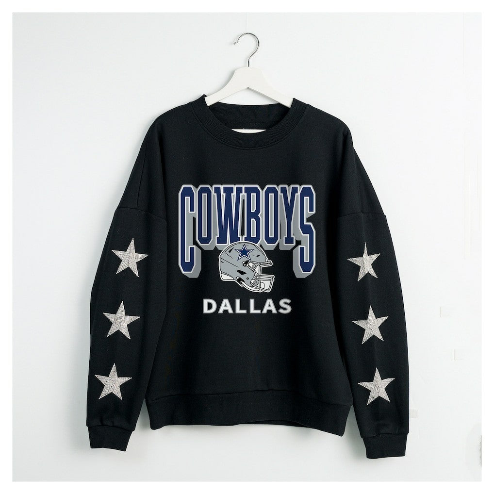Dallas Cowboys Gameday Couture Women's Pure Victory Rhinestud Star-Sleeve Pullover Sweatshirt Black - NFL