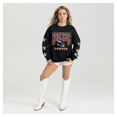 Denver Broncos Gameday Couture Women's Pure Victory Rhinestud Star-Sleeve Pullover Sweatshirt Black - NFL
