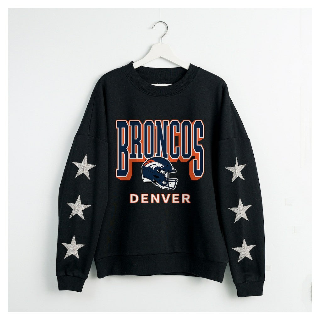 Denver Broncos Gameday Couture Women's Pure Victory Rhinestud Star-Sleeve Pullover Sweatshirt Black - NFL