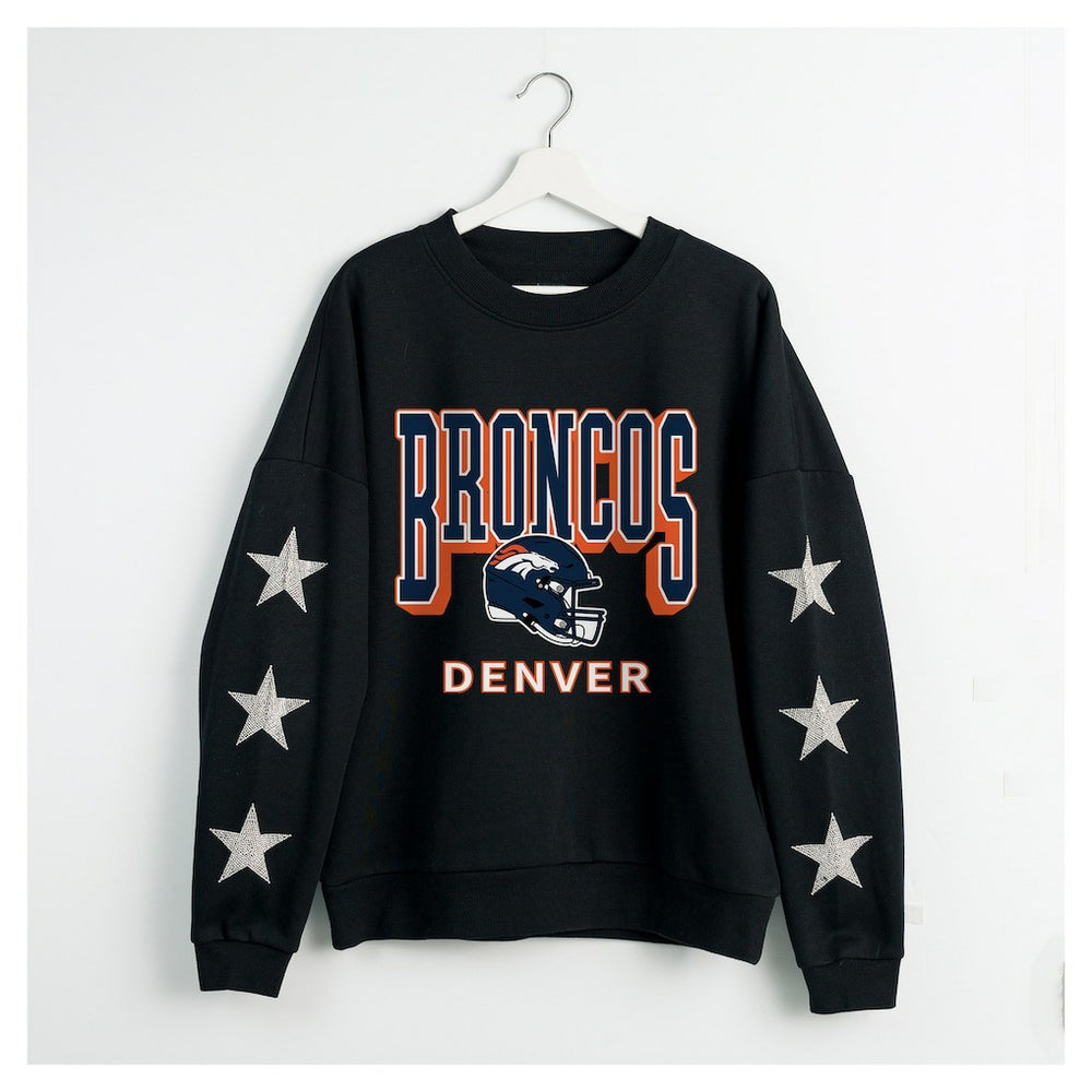 Denver Broncos Gameday Couture Women's Pure Victory Rhinestud Star-Sleeve Pullover Sweatshirt Black - NFL