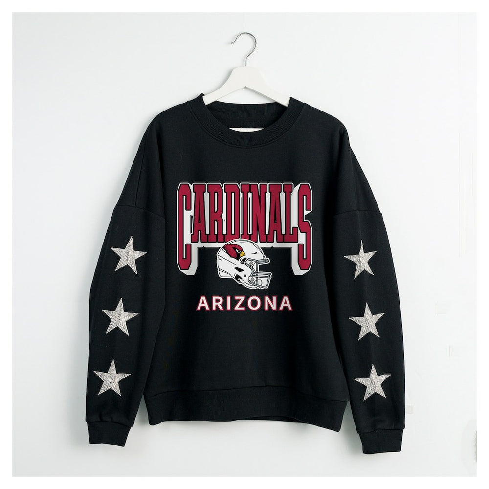 Arizona Cardinals Gameday Couture Women's Pure Victory Rhinestud Star-Sleeve Pullover Sweatshirt Black - NFL