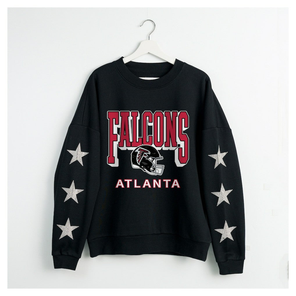 Atlanta Falcons Gameday Couture Women's Pure Victory Rhinestud Star-Sleeve Pullover Sweatshirt Black - NFL