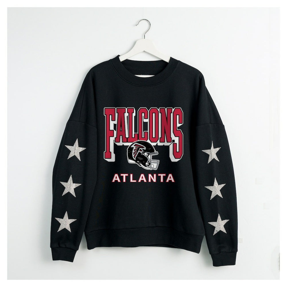 Atlanta Falcons Gameday Couture Women's Pure Victory Rhinestud Star-Sleeve Pullover Sweatshirt Black - NFL