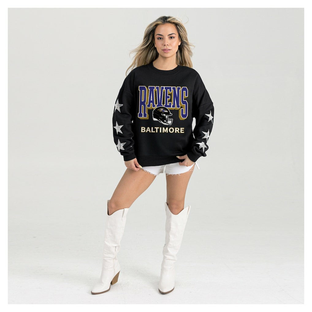 Baltimore Ravens Gameday Couture Women's Pure Victory Rhinestud Star-Sleeve Pullover Sweatshirt Black - NFL
