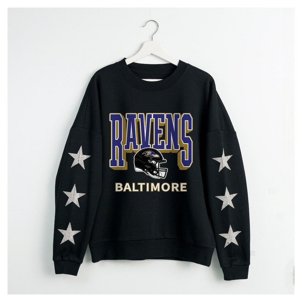 Baltimore Ravens Gameday Couture Women's Pure Victory Rhinestud Star-Sleeve Pullover Sweatshirt Black - NFL