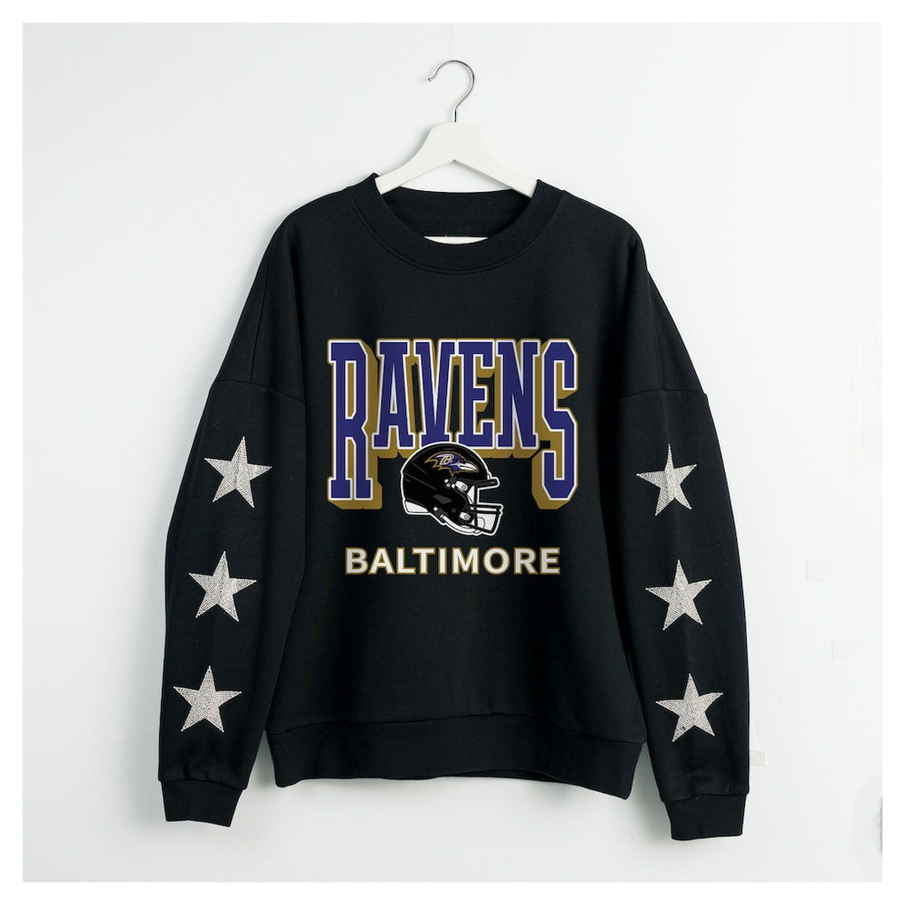 Baltimore Ravens Gameday Couture Women's Pure Victory Rhinestud Star-Sleeve Pullover Sweatshirt Black - NFL