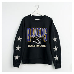 Baltimore Ravens Gameday Couture Women's Pure Victory Rhinestud Star-Sleeve Pullover Sweatshirt Black - NFL