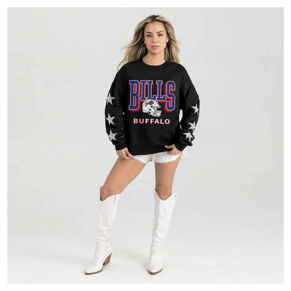 Buffalo Bills Gameday Couture Women's Pure Victory Rhinestud Star-Sleeve Pullover Sweatshirt Black - NFL