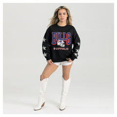 Buffalo Bills Gameday Couture Women's Pure Victory Rhinestud Star-Sleeve Pullover Sweatshirt Black - NFL