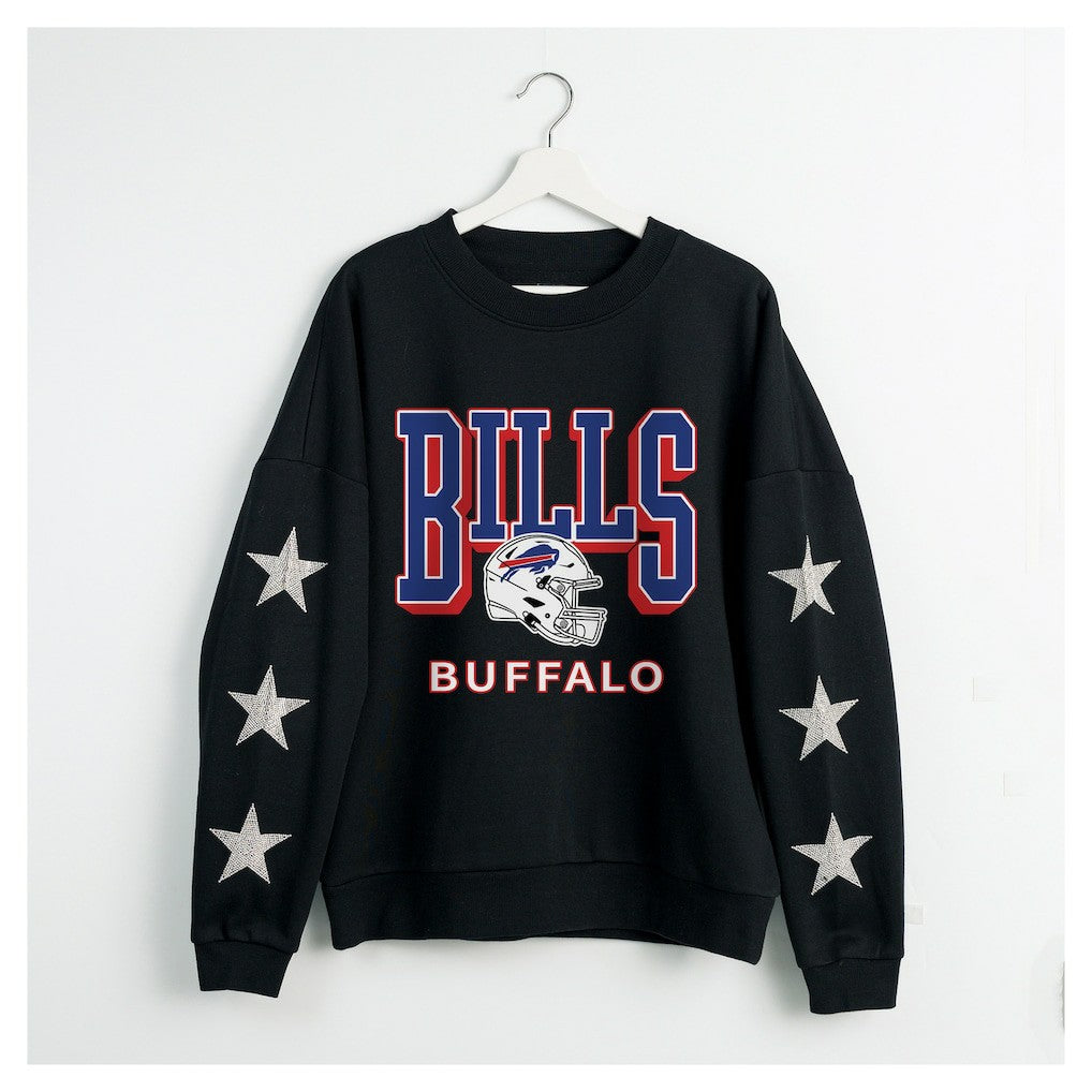 Buffalo Bills Gameday Couture Women's Pure Victory Rhinestud Star-Sleeve Pullover Sweatshirt Black - NFL