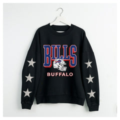 Buffalo Bills Gameday Couture Women's Pure Victory Rhinestud Star-Sleeve Pullover Sweatshirt Black - NFL