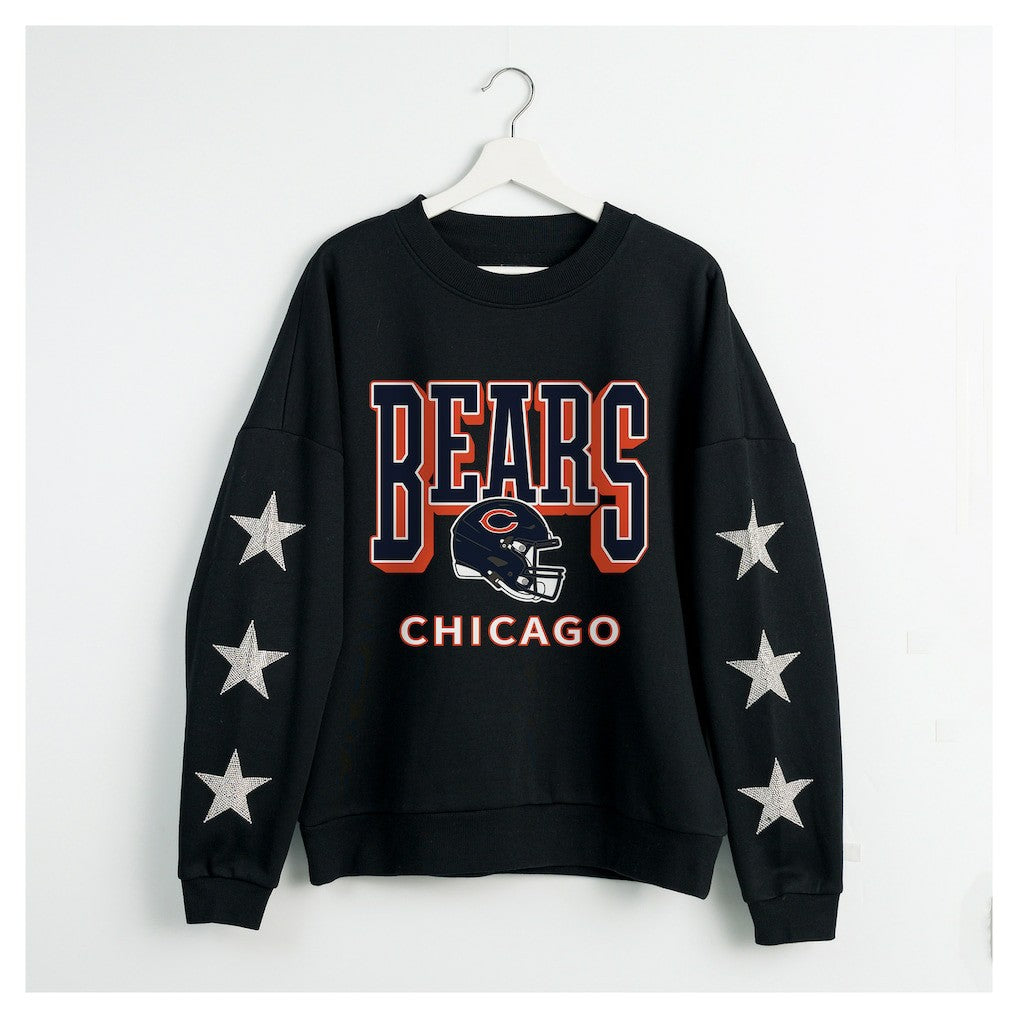 Chicago Bears Gameday Couture Women's Pure Victory Rhinestud Star-Sleeve Pullover Sweatshirt Black - NFL
