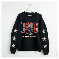 Chicago Bears Gameday Couture Women's Pure Victory Rhinestud Star-Sleeve Pullover Sweatshirt Black - NFL