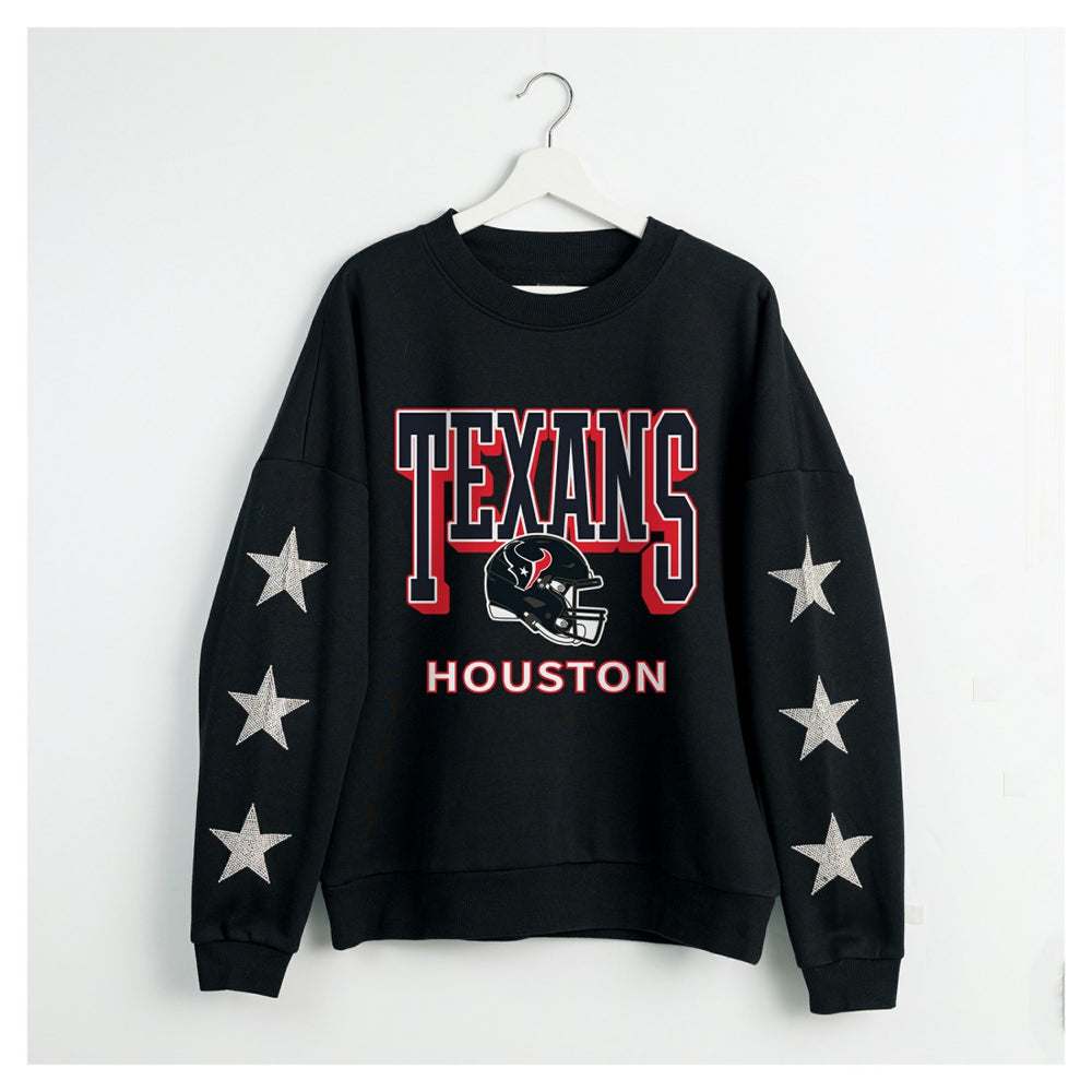 Houston Texans Gameday Couture Women's Pure Victory Rhinestud Star-Sleeve Pullover Sweatshirt Black - NFL