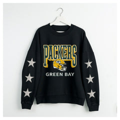 Green Bay Packers Gameday Couture Women's Pure Victory Rhinestud Star-Sleeve Pullover Sweatshirt Black - NFL