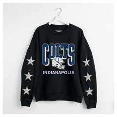 Indianapolis Colts Gameday Couture Women's Pure Victory Rhinestud Star-Sleeve Pullover Sweatshirt Black - NFL