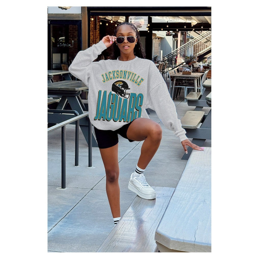 Jacksonville Jaguars Gameday Couture Women's Fierce Focus Premium Oversized Fleece Pullover Sweatshirt Ash - NFL