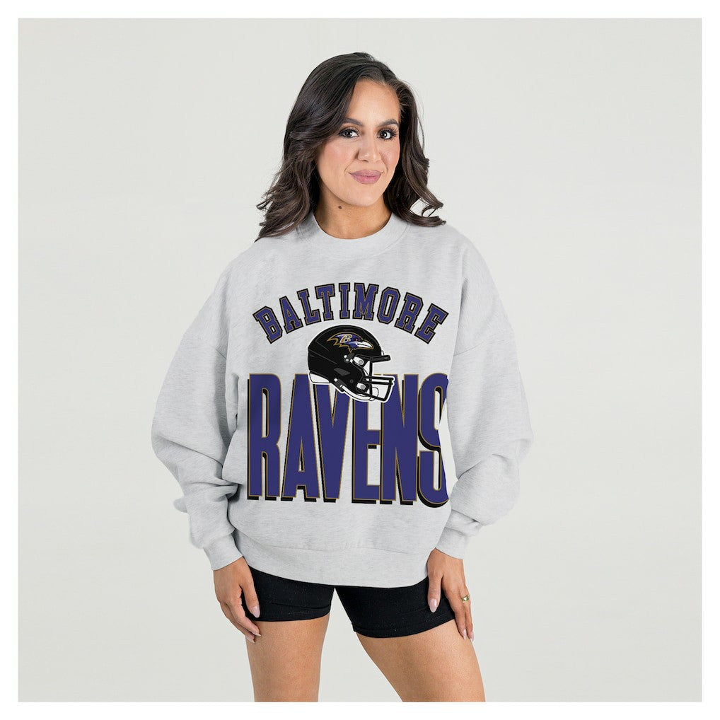 Baltimore Ravens Gameday Couture Women's Fierce Focus Premium Oversized Fleece Pullover Sweatshirt Ash - NFL