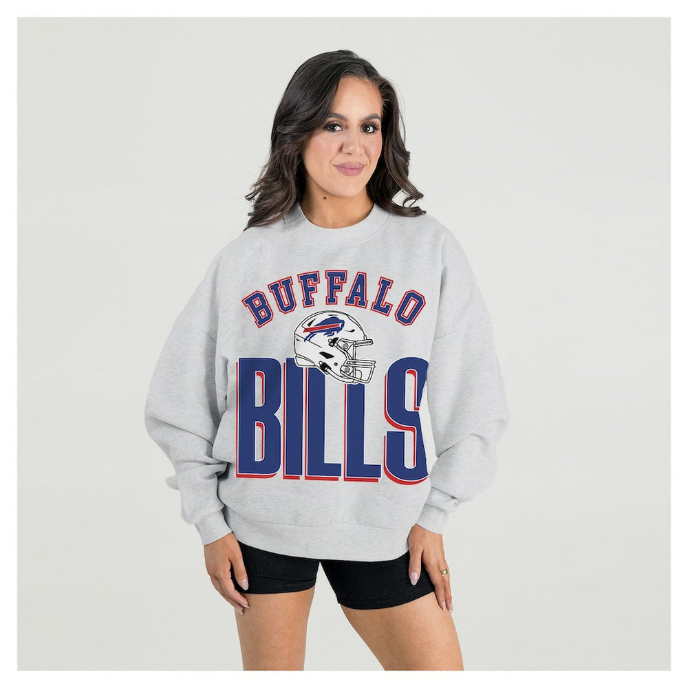 Buffalo Bills Gameday Couture Women's Fierce Focus Premium Oversized Fleece Pullover Sweatshirt Ash - NFL