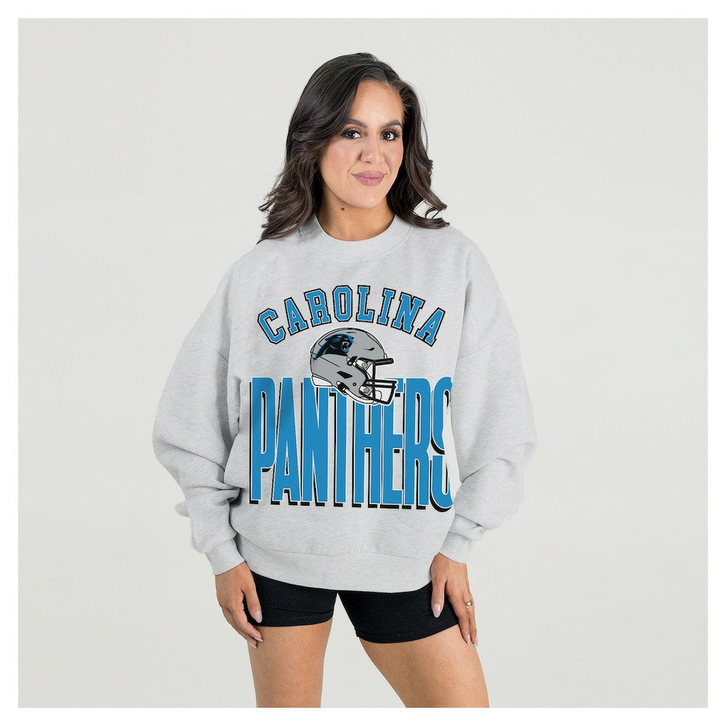 Carolina Panthers Gameday Couture Women's Fierce Focus Premium Oversized Fleece Pullover Sweatshirt Ash - NFL