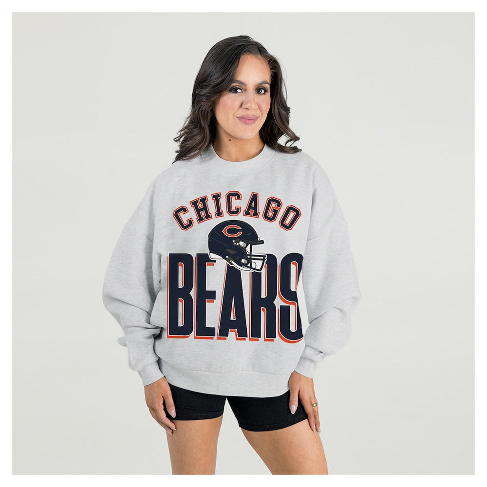 Chicago Bears Gameday Couture Women's Fierce Focus Premium Oversized Fleece Pullover Sweatshirt Ash - NFL