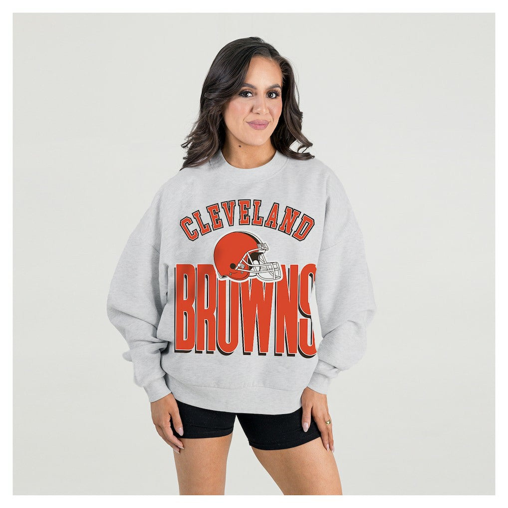 Cleveland Browns Gameday Couture Women's Fierce Focus Premium Oversized Fleece Pullover Sweatshirt Ash - NFL