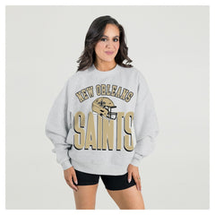 New Orleans Saints Gameday Couture Women's Fierce Focus Premium Oversized Fleece Pullover Sweatshirt Ash - NFL