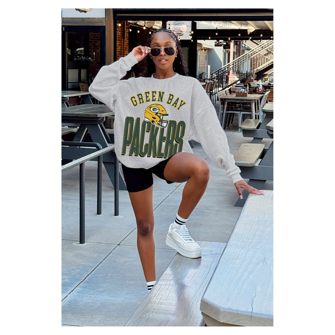 Green Bay Packers Gameday Couture Women's Fierce Focus Premium Oversized Fleece Pullover Sweatshirt Ash - NFL